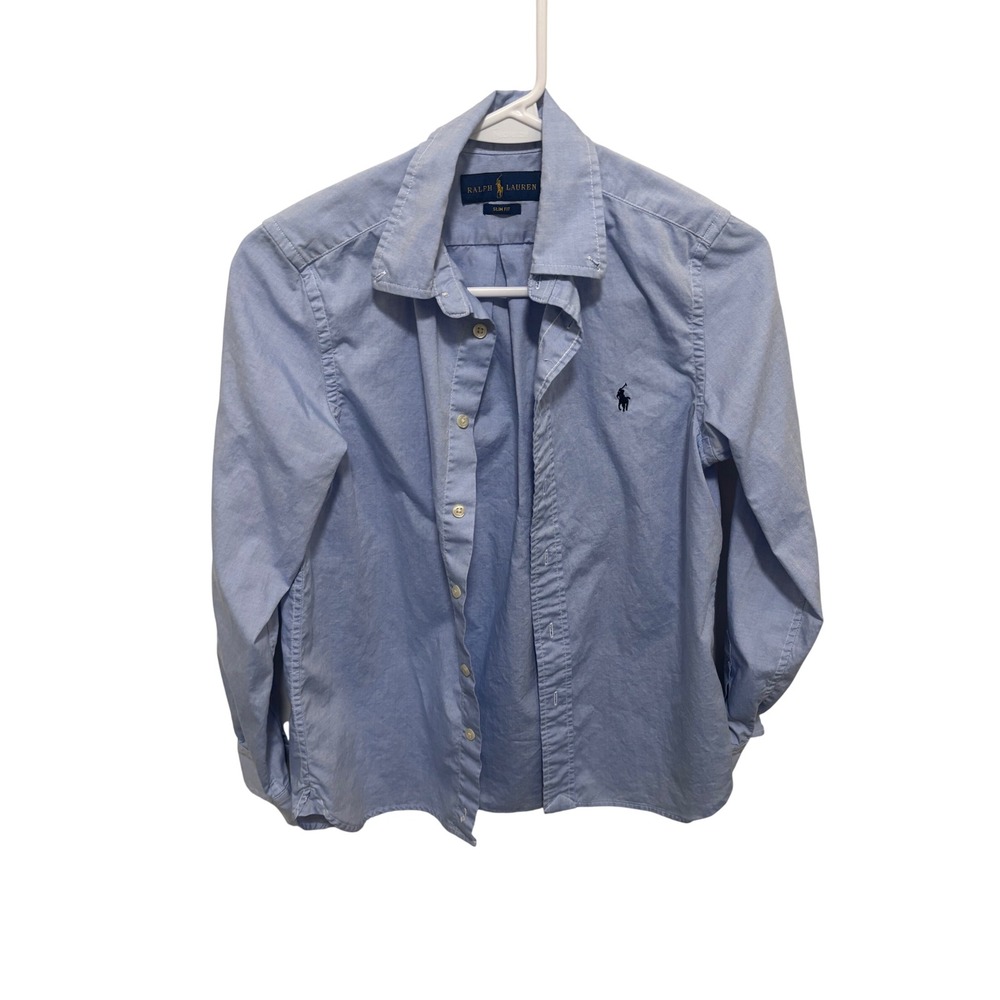 Ralph Lauren Slim Fit Light Blue Oxford Button Down Shirt Navy Pony Logo Size 14